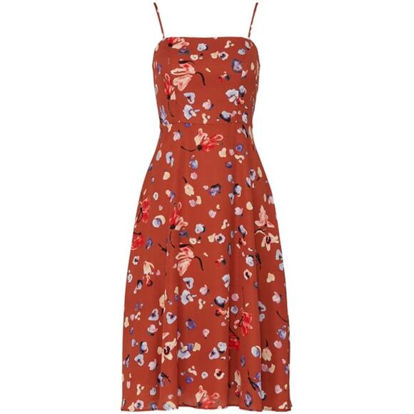 Hutch Declan Floral Midi‎ Dress Women’s Size 2 Brown Sleeveless Square Neckline - Picture 1 of 14